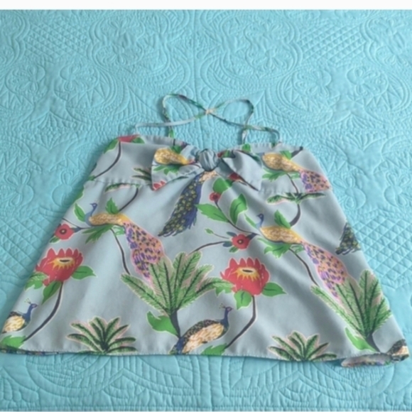 Blue Camisole Top Macy's On 34 Blue Tropical Print, Small Spaghetti Straps - Picture 6 of 9